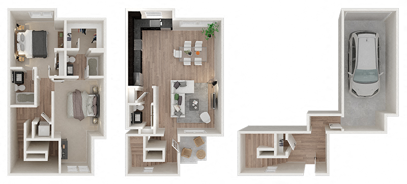 Floor plan for 2 beds, 2.5 baths, 1396 sqft